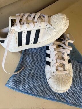 adidas womans White Sneakers with Black Stripes